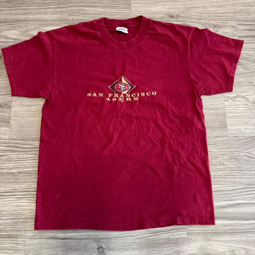 Vintage 90s San Francisco 49ers Hanes Beefy T-Shirt Red Embroidered Logo Large